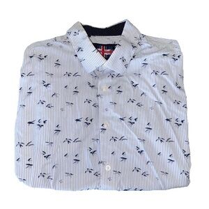 Soul of London Blue Birds Pinstripe Men’s Button-Down Short Sleeve XL Shirt